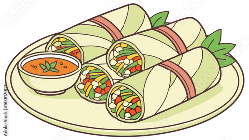 Delicious fresh spring rolls with dipping sauce recipe healthy eating vegetarian asian food rolls tasty wraps  100