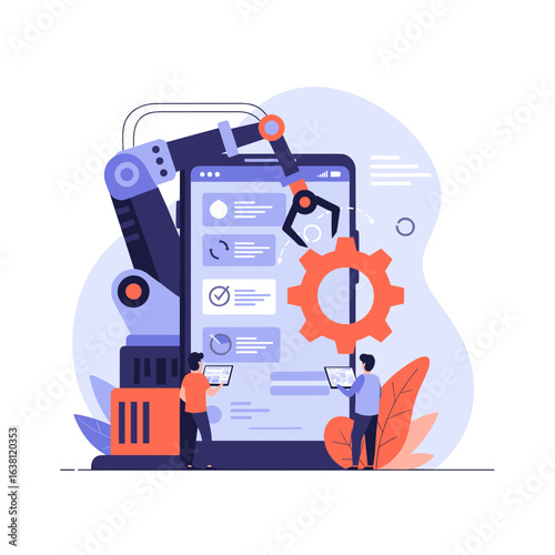 Automated software development process with robotic arm and mobile app interface