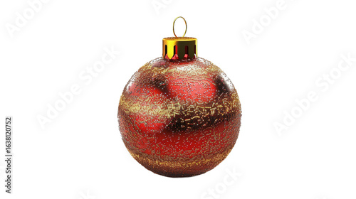 A beautifully crafted, shiny red and gold Christmas ornament hanging against a transparent background, showcasing intricate designs, perfect for holiday decorations and festive themes