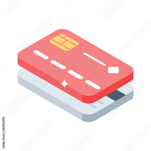 A premium isometric icon featuring stacked credit cards