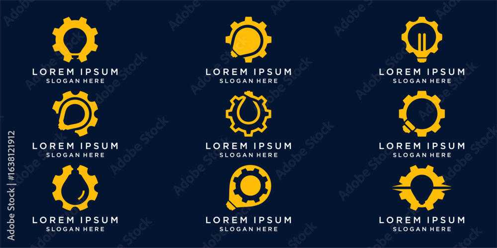 Fototapeta premium Bulb gear logo set bundle design template
