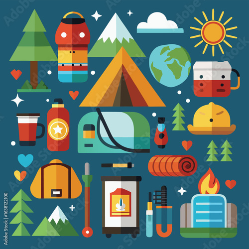 camping icons set