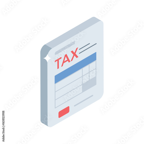 A modern isometric icon of yearly tax report filing