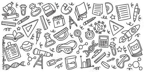 Set of hand drawn science and chemistry doodle element vector illustration