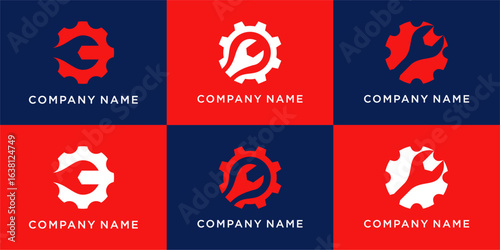 Wrench gear logo design set