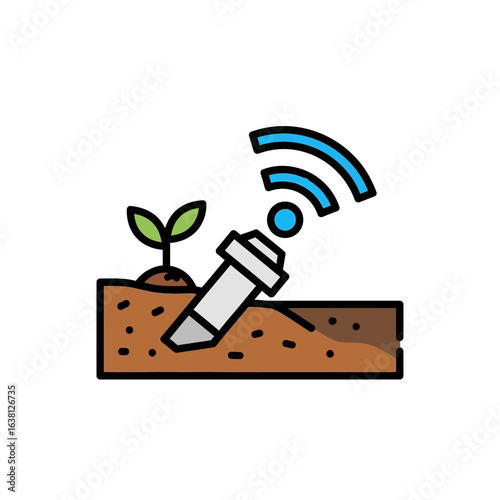 Smart farming technology: Wireless soil sensor monitoring plant growth and soil conditions for precision agriculture and optimizing crop yields.