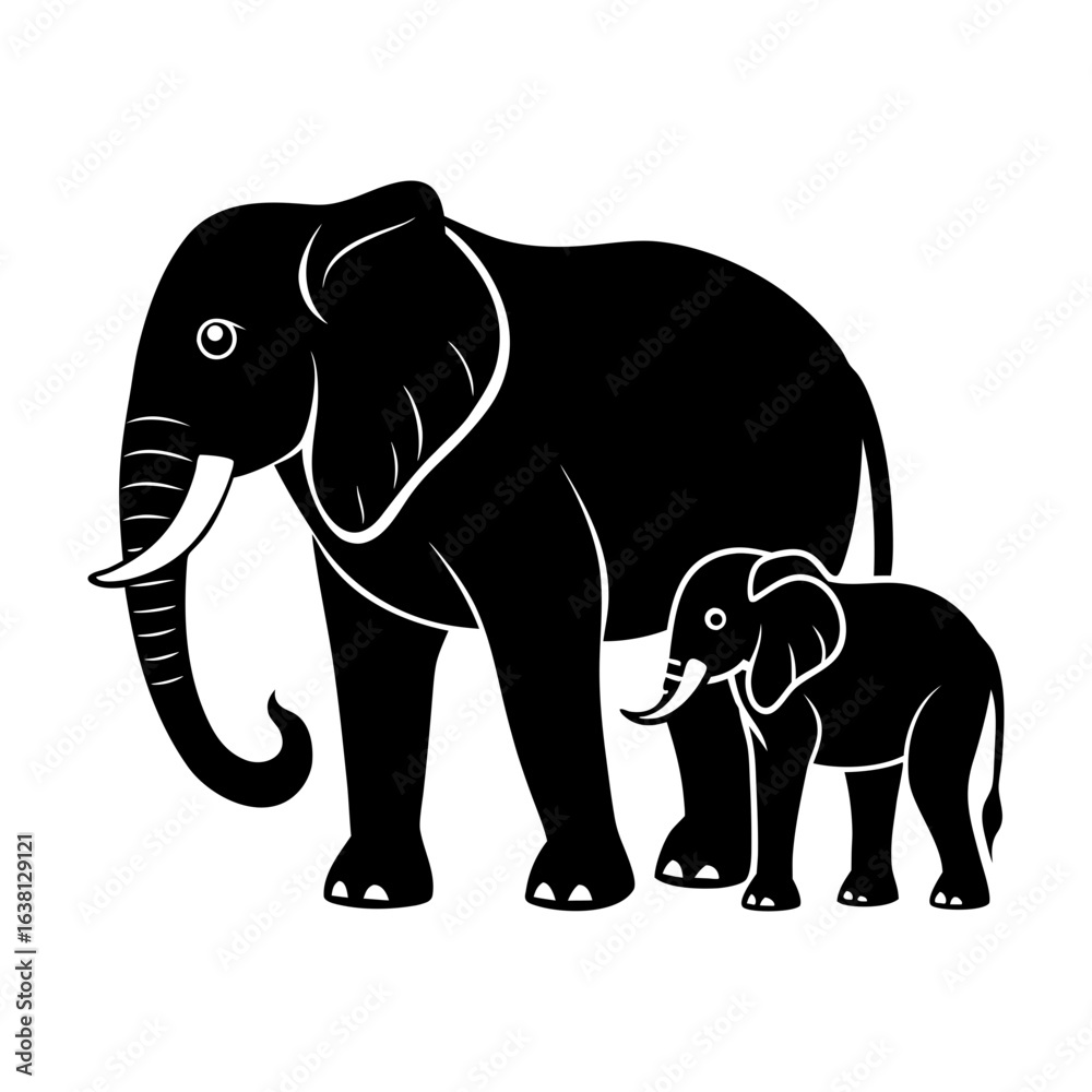 Fototapeta premium Illustration of a large elephant standing next to a smaller elephant