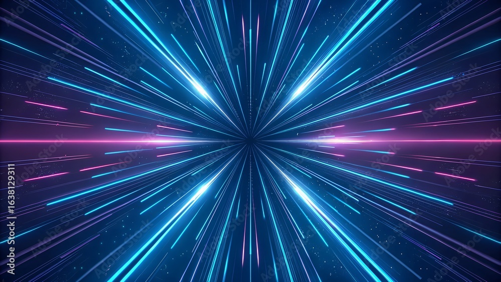 Naklejka premium Abstract Hyperspace Tunnel with Blue and Pink Neon Lights, Futuristic and Digital Technology Background.