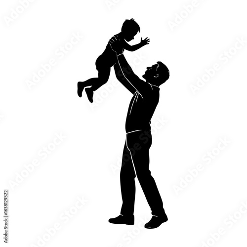 Silhouette of a father holding his child up in the air with affection