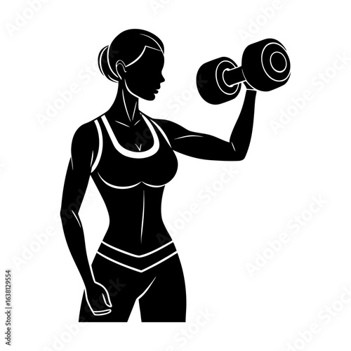 Silhouette of a woman lifting a dumbbell in a fitness workout routine