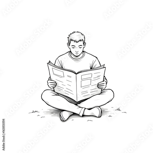 Reading the News: A focused person immerses himself in the daily news.