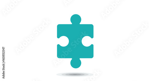 Teal Single Jigsaw Puzzle Piece Icon, Flat Design, Solution Symbol