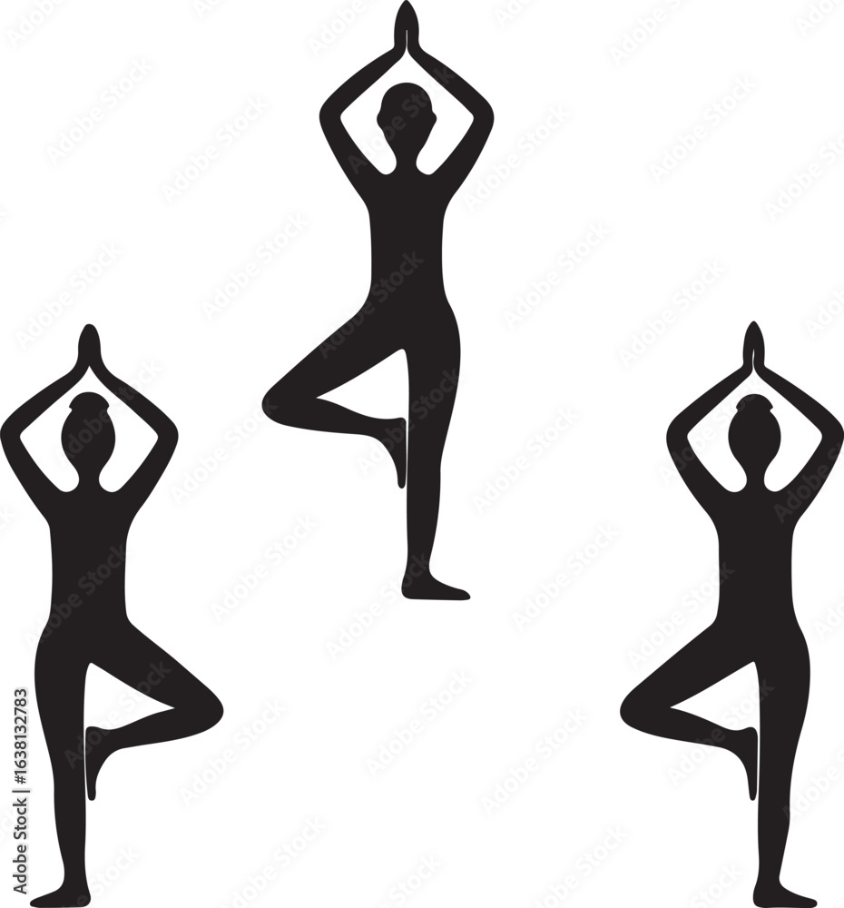 Fototapeta premium Yoga tree pose silhouette for wellness concept