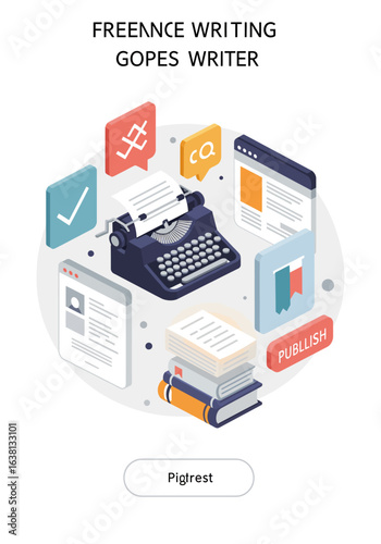 Vintage Typewriter with Manuscript, Books, and Digital Publishing Elements