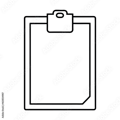 Minimalist outline of a clipboard holding a sheet of paper suitable for business or documentation concepts