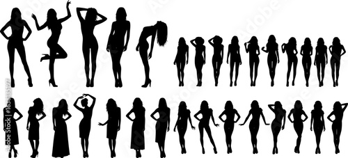 Sexy erotic woman different poses silhouette vector set.
