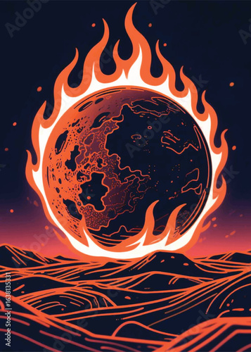 globe fiery planet Illustrator Artwork design template poster
