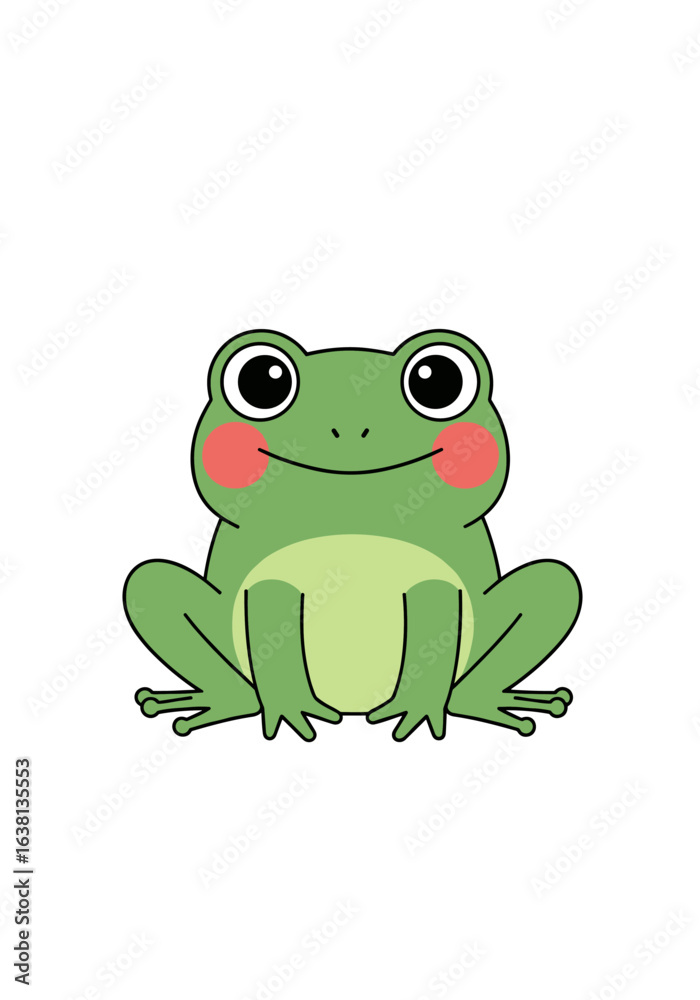 Obraz premium Adorable cartoon frog sitting happily with big eyes and pink cheeks