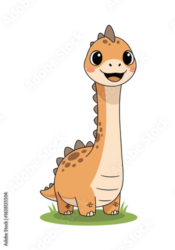 Adorable brontosaurus dinosaur with spikes standing in green grass