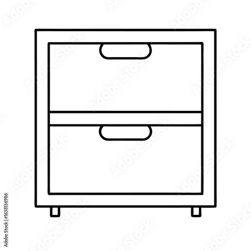Clean line art illustration of a two drawer office filing cabinet suitable for business or home organization designs
