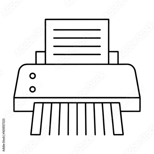 Clean line art illustration of a document shredder suitable for security and data privacy concepts