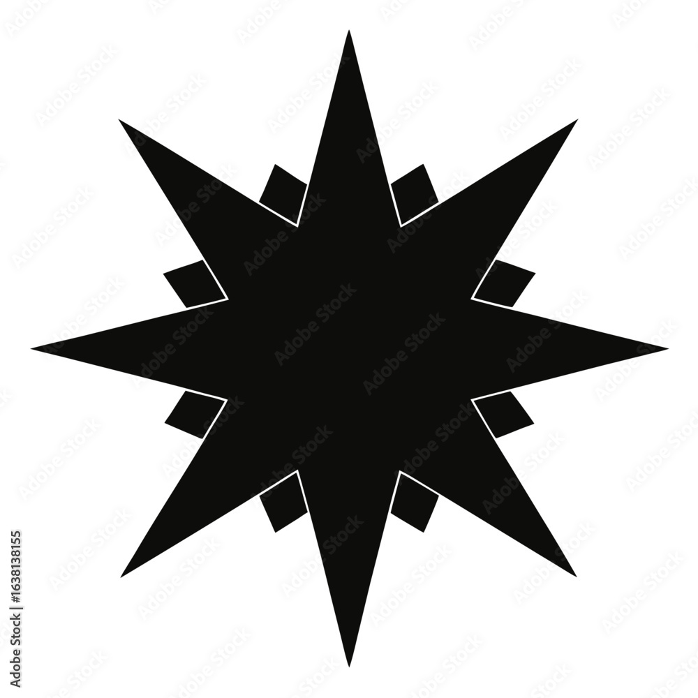 Fototapeta premium Solid black silhouette of an eight point starburst