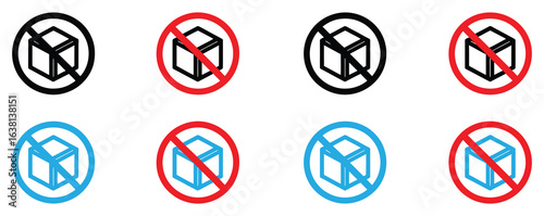 Prohibition icons for delivery, packaging, and logistics featuring various color schemes
