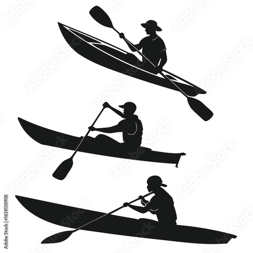 People in Canoes with Paddles