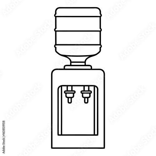 Clean line art illustration of a modern office water dispenser with a focus on its functional design and refreshing water delivery