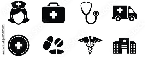 Health checkup icon set. Medical care service symbol collection. Vector illustration.Essential medical symbols and healthcare icons, ready for your clinic or hospital designs