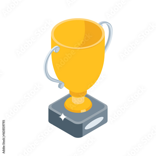 A isometric style icon of trophy golden winning cup