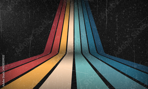 Vintage Striped Backgrounds, Posters, Banner Samples, Retro Colors from the 1970s 1980s, 70s, 80s, 90s. Grunge scratch 70s style stripes background poster lines. Old photo grainy effect design graphic