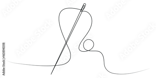 Continuous one line drawing of Sewing needle.  Hand Drawn Symbol Vector Illustration.