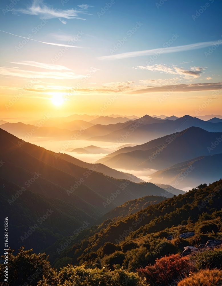 Obraz premium A Breathtaking Sunrise Over Misty Mountains