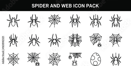 Spider and web icon pack featuring various arachnid and web designs