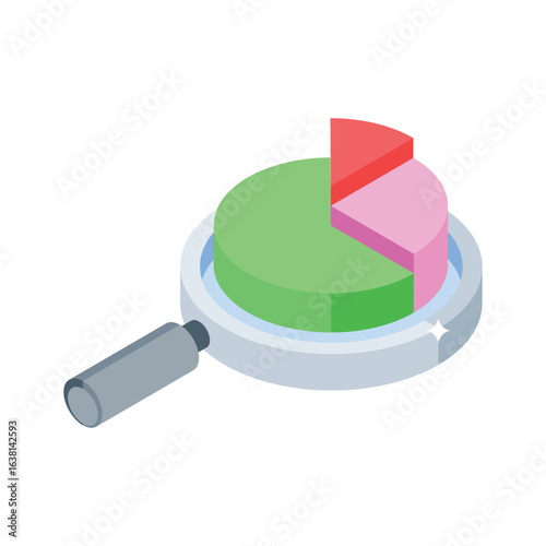 A isometric style icon of market research pie chart data