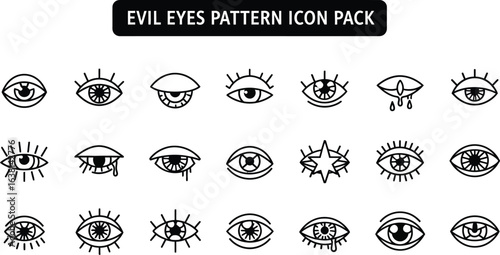 Illustration of an evil eyes pattern icon pack with various eye designs