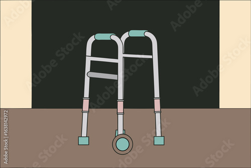 Simple Illustration of a Walker with a Wheel mobility aid disability