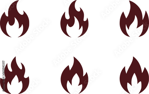 Diverse Flame Icons A Fiery Collection of Vector Illustrations Representing Heat Energy and Passionate Concepts in Varied Stylistic Interpretations for Creative Applications