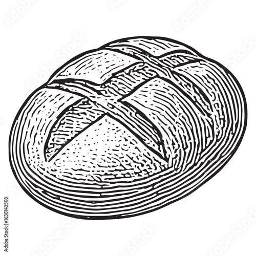 Round Artisan Bread Loaf Illustration – Rustic Crusty Boule Vintage Bakery Drawing