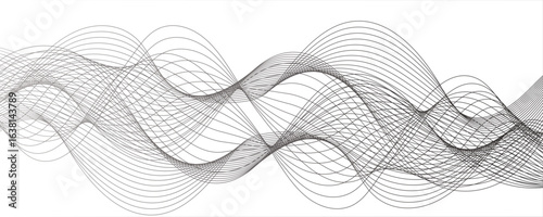 Abstract Wavy gray Line Isolated on White Background. Gradient and gray wave curve lines.Digital frequency track equalizer with Stylized line art. Twisted curve lines and blend effect...