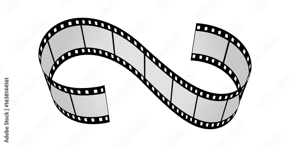 Naklejka premium Roll of retro film strip on isolated transparent background. Photographic film in retro style. Curved film strip PNG.