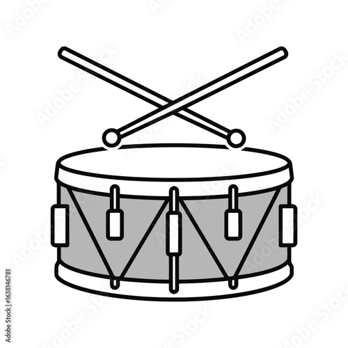 Drum and drumsticks vector illustration marching band percussion instrument musical rhythm icon