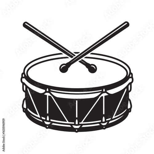 Vintage snare drum with crossed drumsticks retro percussion instrument musical icon