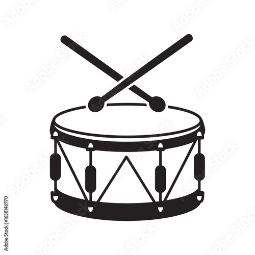 Drum and drumsticks vector illustration musical instrument percussion gear rhythm beat icon isolated eps graphic
