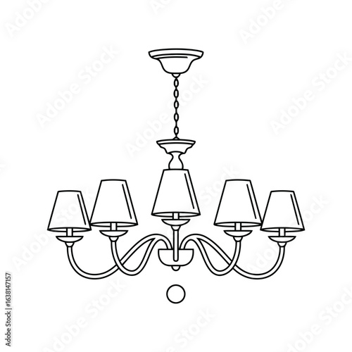 Elegant chandelier line art illustration classic lighting fixture vintage home decor interior design element