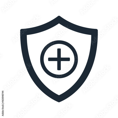 Shield with plus sign icon security protection healthcare safety medical symbol insurance emblem