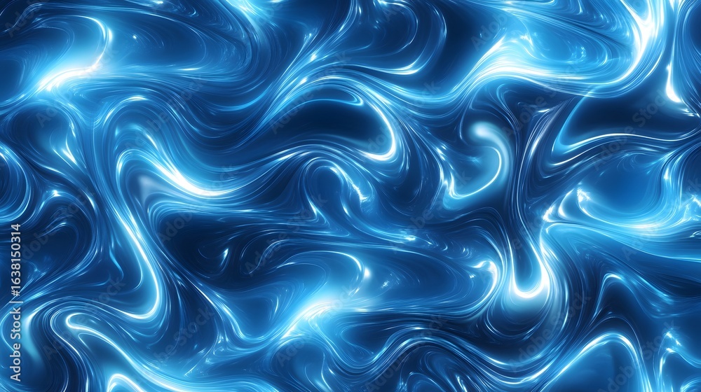 Fototapeta premium Digital illustration of flowing, iridescent blue and white liquid forms creates a dynamic abstract pattern.