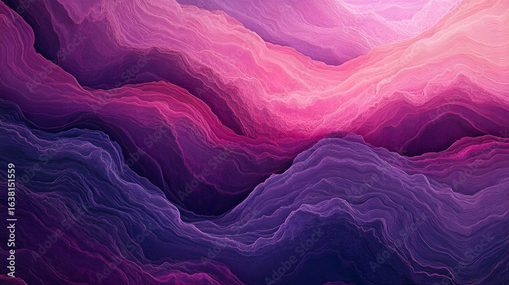 Obraz premium Digital illustration of flowing, layered waves in shades of purple and pink.