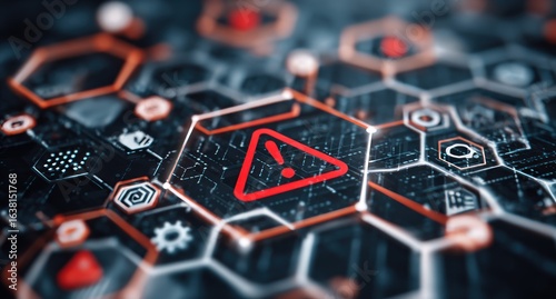 Abstract digital display with warning sign